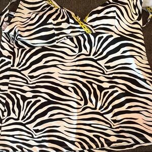 Ruby Ribbon Black and White Zebra Print Swim Tankini Top with Yellow Trim